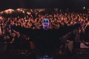 German DJ Allefarben performing in Rakican Castle during Halloween music festival.