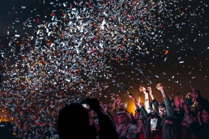 German DJ Allefarben performing in Rakican Castle during Halloween music festival.