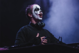 German DJ Allefarben performing in Rakican Castle during Halloween music festival.