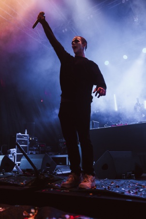 German DJ Allefarben performing in Rakican Castle during Halloween music festival.