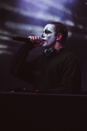 German DJ Allefarben performing in Rakican Castle during Halloween music festival.