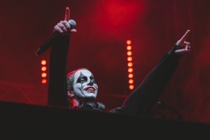 German DJ Allefarben performing in Rakican Castle during Halloween music festival.